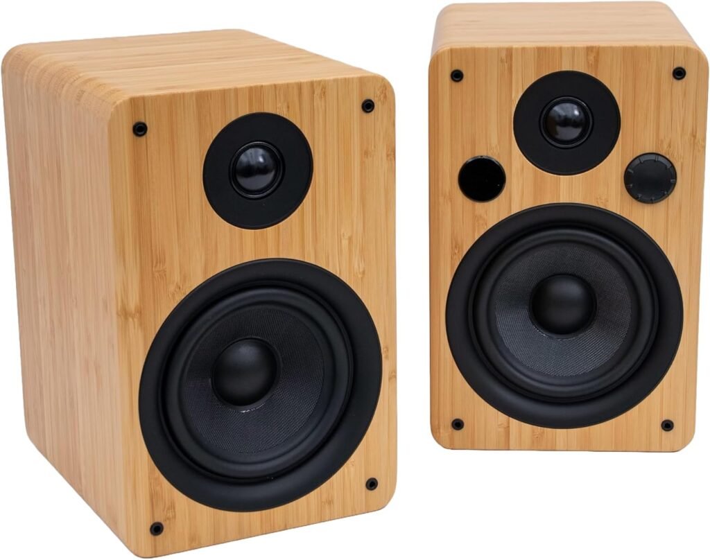 Peachtree Audio M25x Powered Bluetooth Bookshelf Speakers (Pair) – Real Bamboo Brown | Hi-Fi Stereo Sound, 5.25” Woofer, Sub Out, USB, Optical, RCA | for TV, Turntables, Desktop  Home Audio