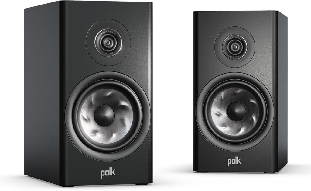 Polk Reserve R100 Bookshelf Speaker for Home Theater Audio  Home Stereo Speakers, Pinnacle Ring Tweeter  5.25 Turbine Woofer, Hi-Res, Dolby Atmos  IMAX Enhanced, Wall Mountable, Black