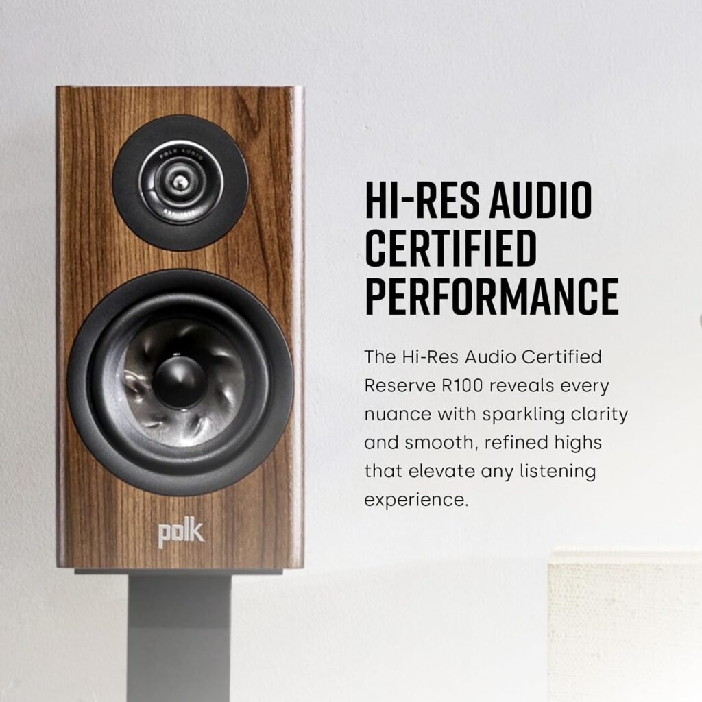 Polk Reserve R100 Bookshelf Speaker for Home Theater Audio  Home Stereo Speakers, Pinnacle Ring Tweeter  5.25 Turbine Woofer, Hi-Res, Dolby Atmos  IMAX Enhanced, Wall Mountable, Black