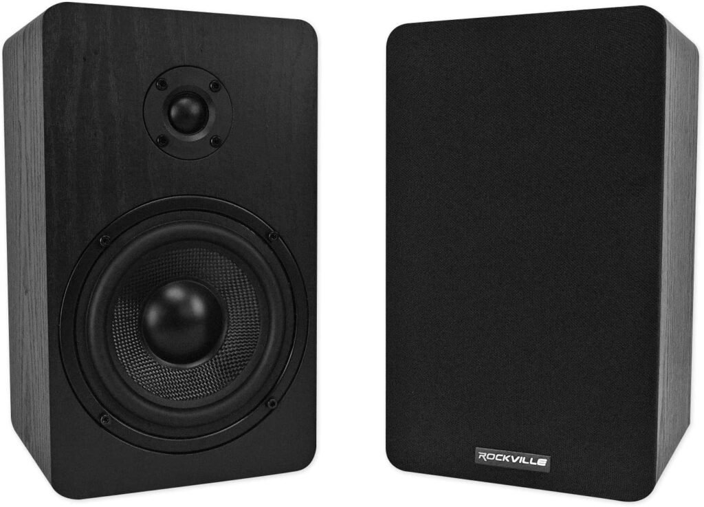 Rockville RockShelf 64W 400-Watt White 6.5 in Home Theater Bookshelf Speakers, Ohm Design for Stereo and Surround Sound Applications, 9-Pieces