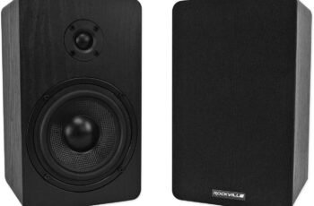 Rockville RockShelf 64W 400-Watt White 6.5 in Home Theater Bookshelf Speakers, 4 Ohm Design for Stereo and Surround Sound Applications, 9-Pieces