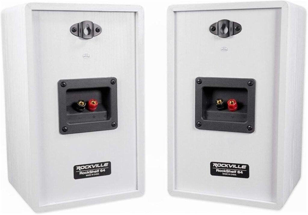 Rockville RockShelf 64W 400-Watt White 6.5 in Home Theater Bookshelf Speakers, Ohm Design for Stereo and Surround Sound Applications, 9-Pieces