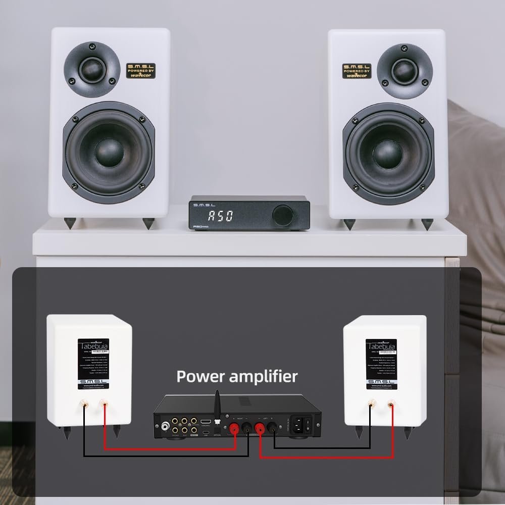 SMSL Bookshelf Speakers Tabebuia, Studio Hi-Fi Speakers for Home Audio Wavecor Custom Drivers, Watts Per Channel, Audiophile HIFI Two-Way Bookshelf Desktop Surround Passive Speaker, White(Pair)