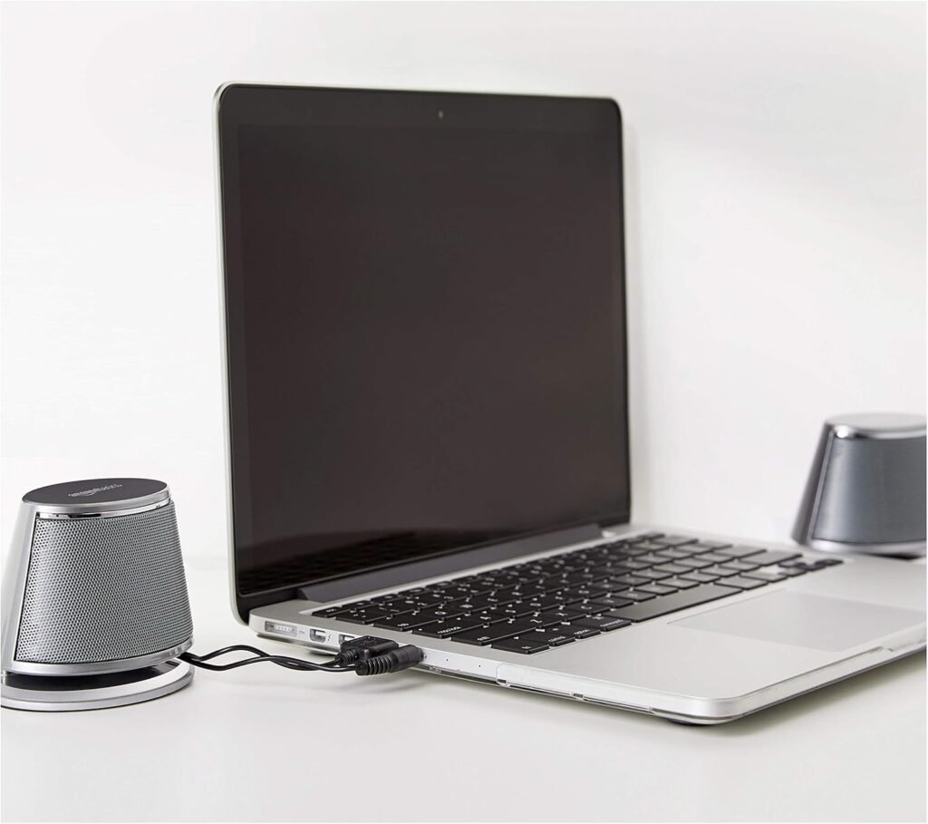 Amazon Basics Stereo 2.0 Computer Speakers with LED Lights for PC, Laptop or Desktop, Volume Control, 3.5mm Aux Input, USB-Powered, Silver, Pair Amazon Basics Stereo 2.0 Computer Speakers with LED Lights for PC, Laptop or Desktop, Volume Control, 3.5mm Aux Input, USB-Powered, Silver, Pair