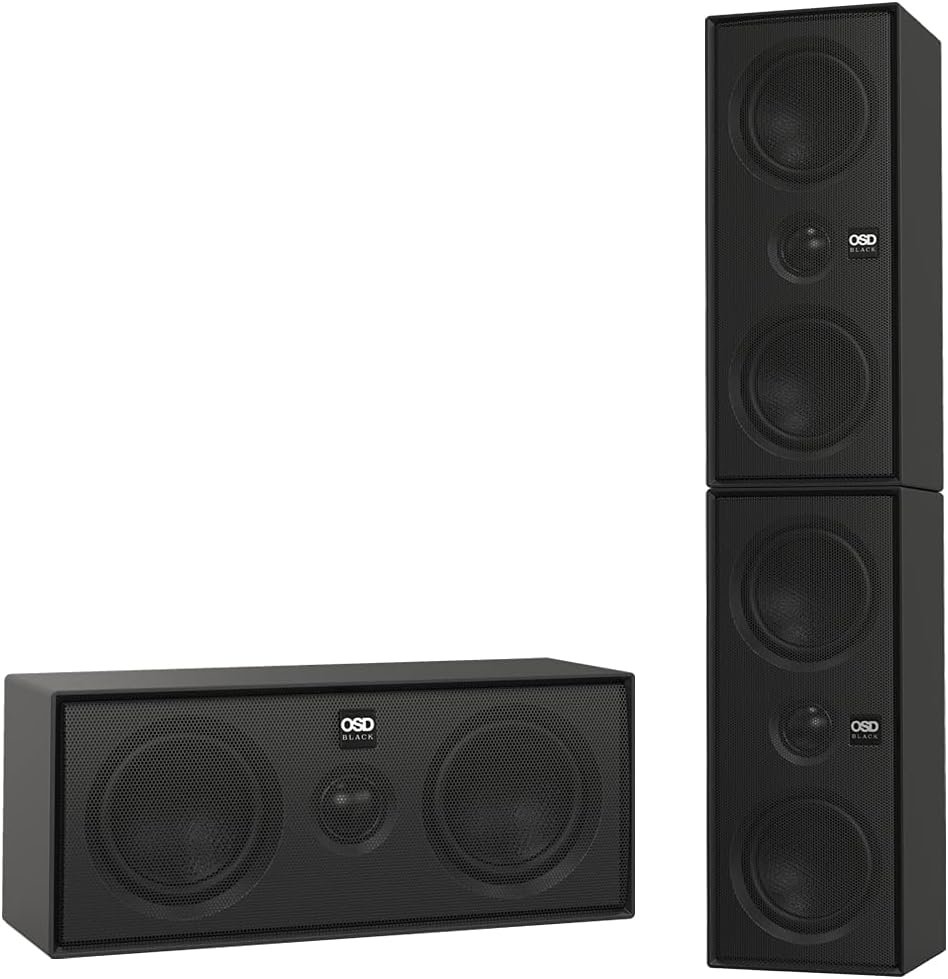 OSD Audio Nero MODQ3 Bookshelf LCR Speaker 120W, Dual Glass Fiber Woofer  1” Silk Dome Tweeter, Magnetic to Create a Sound bar (Black, Single)