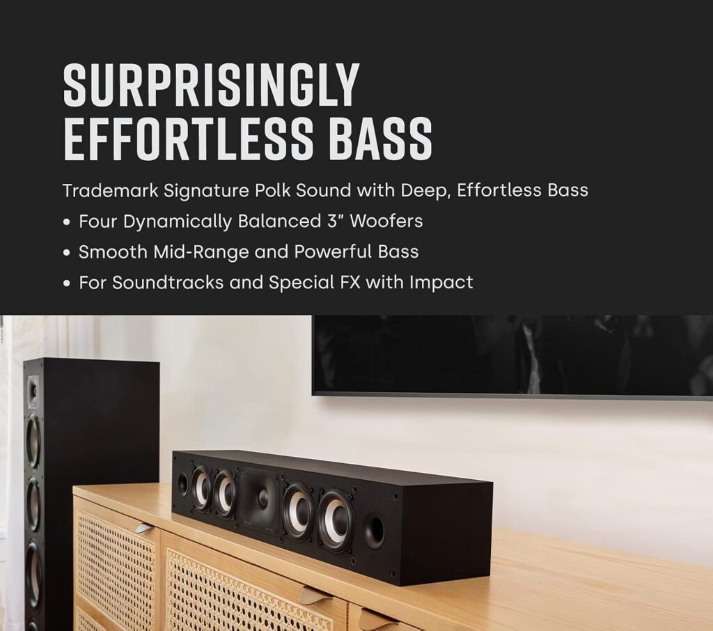 Polk Monitor XT35 Slim Center Channel Speaker - Hi-Res Audio Certified, Dolby Atmos  DTS:X Compatible, Terylene Tweeter  Four Dynamically Balanced Woofers, Wall-Mountable, Midnight Black
