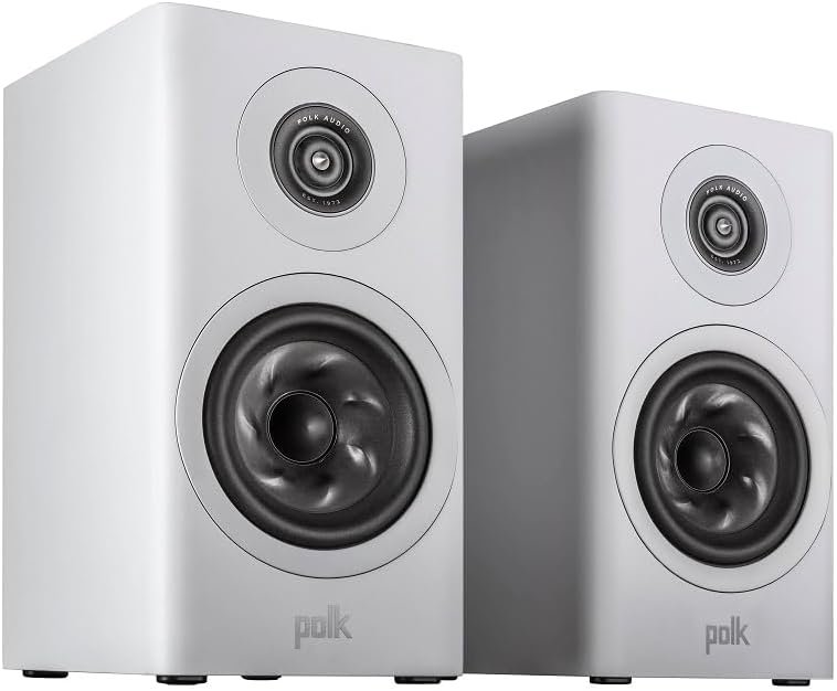 Polk Reserve R100 Bookshelf Speaker for Home Theater Audio  Home Stereo Speakers, Pinnacle Ring Tweeter  5.25 Turbine Woofer, Hi-Res, Dolby Atmos  IMAX Enhanced, Wall Mountable, White